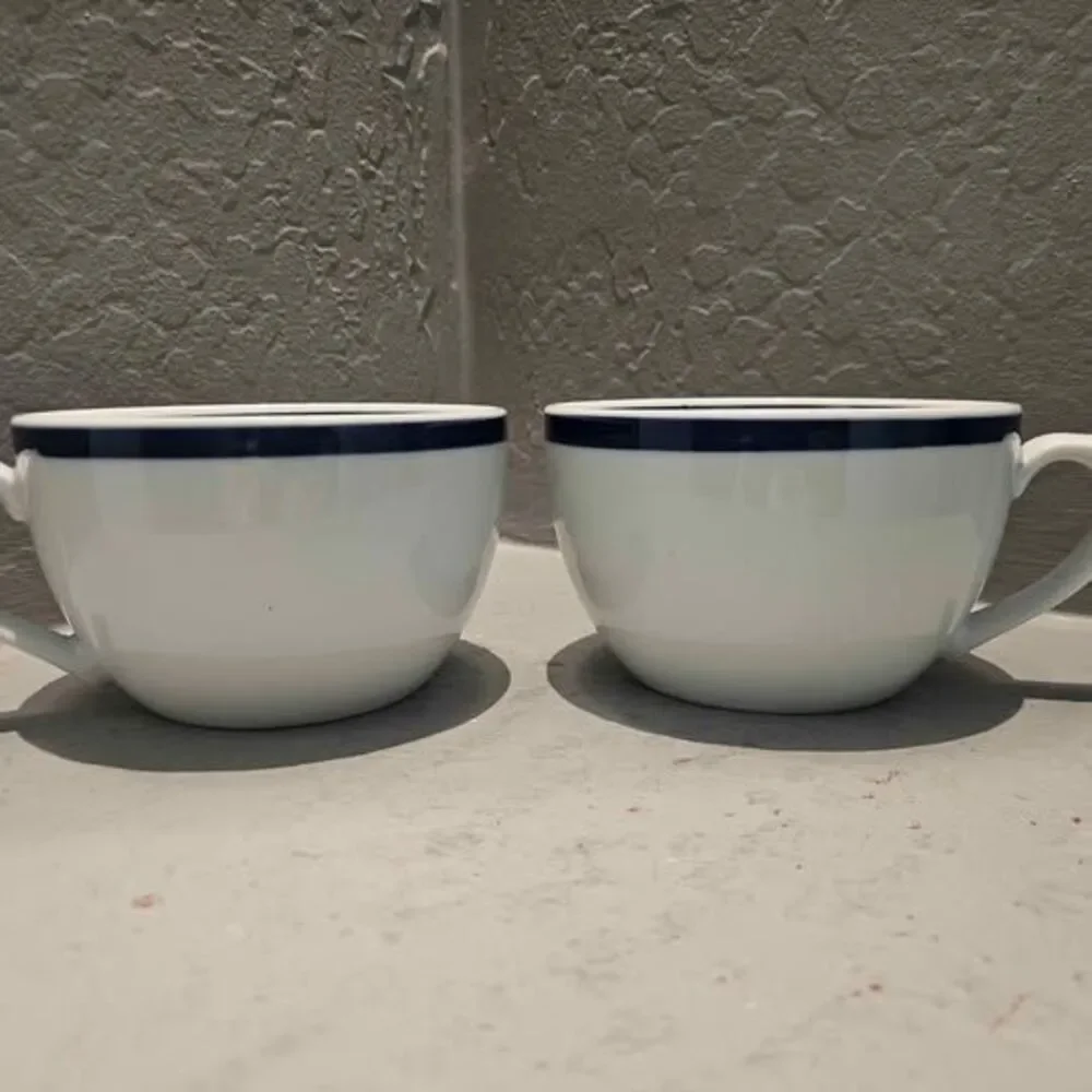 Williams Sonoma Brasserie Blue Banded Ceramic Coffee Cups - Set of 2
